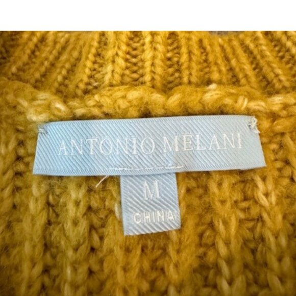 Antonio Melani Mustard Puff Sleeve Ribbed Sweater Women’s Wool Blend Medium - Picture 4 of 6